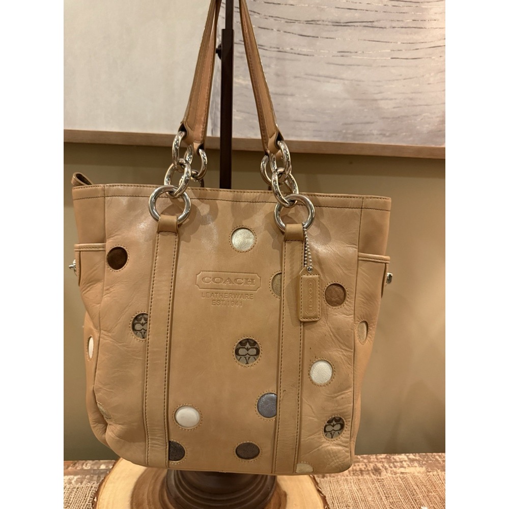 Coach Limited Edition Polka Dot Lunch Gallery Leather Tan Tote F09763 Very Rare